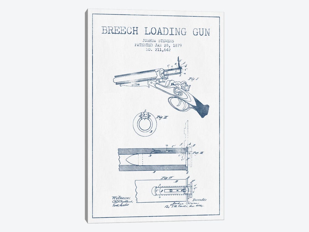 Joshua Stevens Breech Loading Gun Patent Sketch (Ink) by Aged Pixel 1-piece Canvas Print