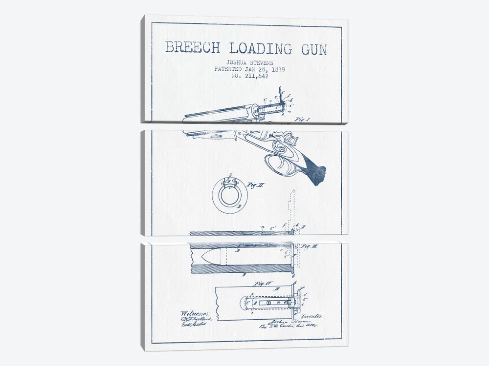 Joshua Stevens Breech Loading Gun Patent Sketch (Ink) by Aged Pixel 3-piece Art Print