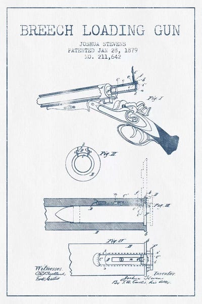 Weapons & Artillery: Joshua Stevens Breech Loading Gun Patent Sketch (Ink) by Aged Pixel
