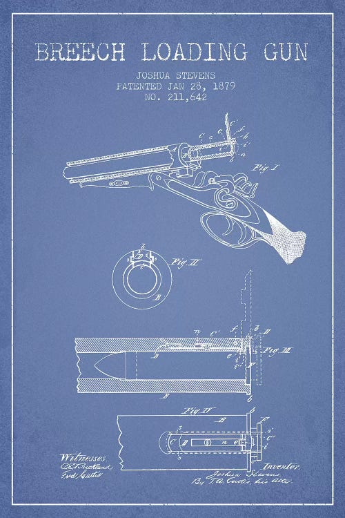 Joshua Stevens Breech Loading Gun Patent Sketch (Light Blue) by Aged Pixel wall art