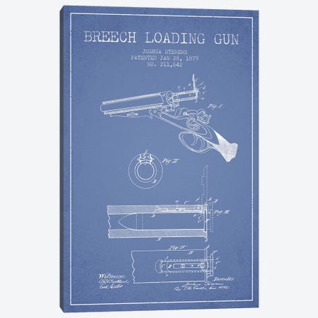 Joshua Stevens Breech Loading Gun Patent Sketch (Light Blue) Canvas Print #ADP3015} by Aged Pixel Art Print