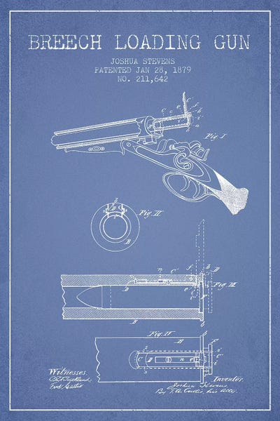 Weapons & Artillery: Joshua Stevens Breech Loading Gun Patent Sketch (Light Blue) by Aged Pixel