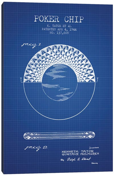 K. Tator et al. Poker Chip Patent Sketch (Blue Grid) Canvas Art Print
