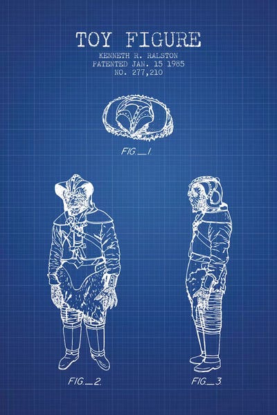 Toy & Game Blueprints: Kenneth Ralston Klaatu Action Figure Patent Sketch (Blue Grid) by Aged Pixel