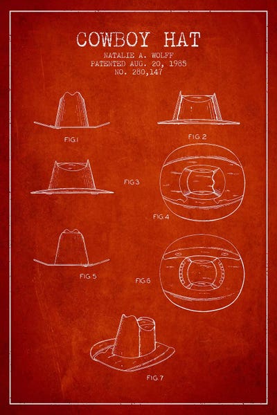 Beauty & Personal Care Blueprints: Cowboy Hat Red Patent Blueprint by Aged Pixel