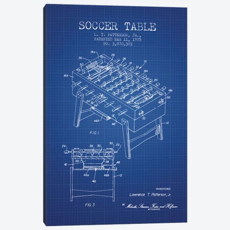 L.T. Patterson, Jr. Soccer Table Patent Sketch (Blue Grid) Canvas Print #ADP3025} by Aged Pixel Canvas Wall Art
