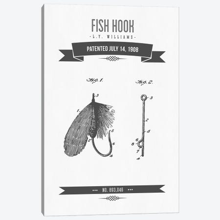 L.Y. Williams Fish Hook Patent Sketch Retro (Charcoal) Canvas Print #ADP3027} by Aged Pixel Canvas Wall Art