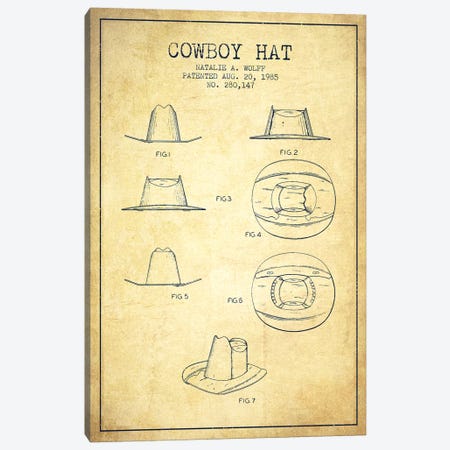 Cowboy Hat Vintage Patent Blueprint Canvas Print #ADP302} by Aged Pixel Canvas Art