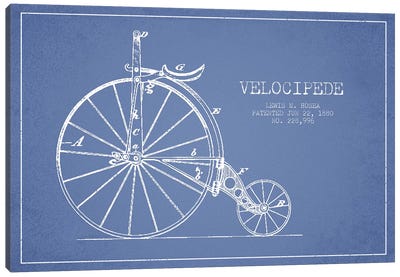 Lewis M. Hosea Velocipede Patent Sketch (Light Blue) Canvas Art Print - Bicycle Art