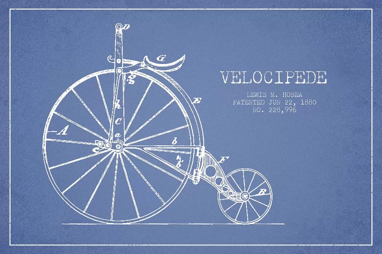 Lewis M. Hosea Velocipede Patent Sketch (Light Blue)