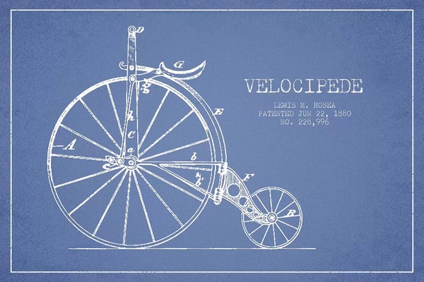 Lewis M. Hosea Velocipede Patent Sketch (Light Blue)