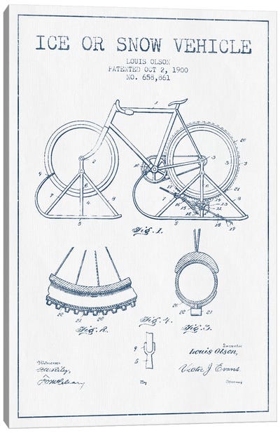 Louis Olson Ice Or Snow Vehicle Patent Sketch (Ink) Canvas Art Print - Bicycle Art