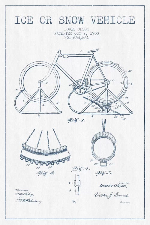 Louis Olson Ice Or Snow Vehicle Patent Sketch (Ink)