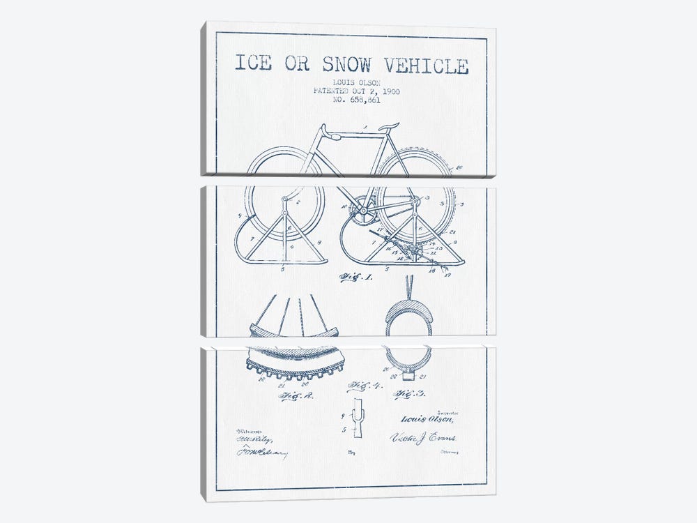 Louis Olson Ice Or Snow Vehicle Patent Sketch (Ink) by Aged Pixel 3-piece Art Print