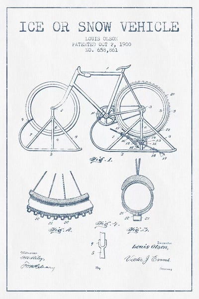 Louis Olson Ice Or Snow Vehicle Patent Sketch (Ink)