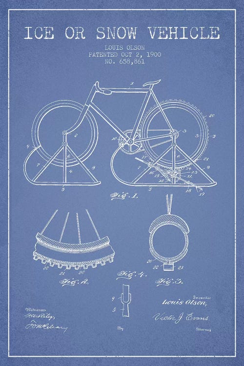 Louis Olson Ice Or Snow Vehicle Patent Sketch (Light Blue)