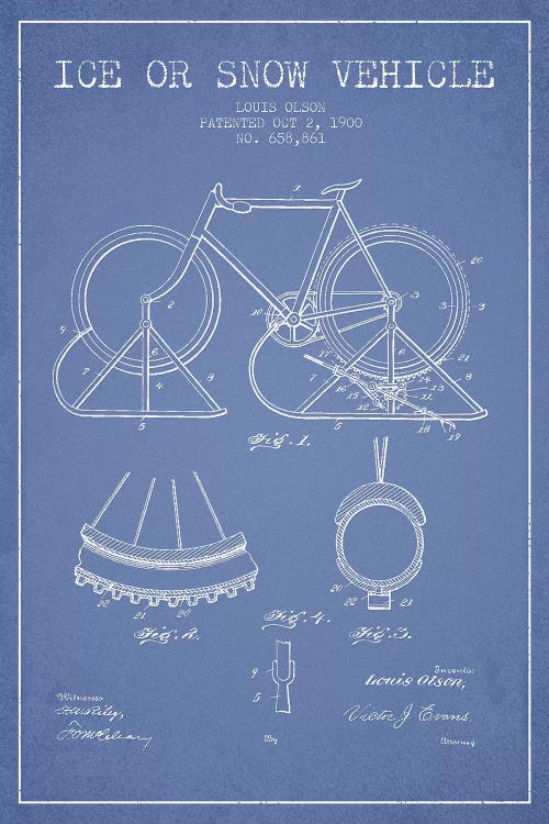 Louis Olson Ice Or Snow Vehicle Patent Sketch (Light Blue) by Aged Pixel wall art