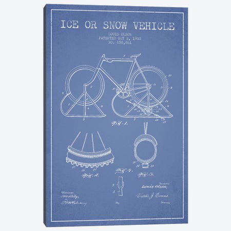 Louis Olson Ice Or Snow Vehicle Patent Sketch (Light Blue) Canvas Print #ADP3033} by Aged Pixel Canvas Wall Art