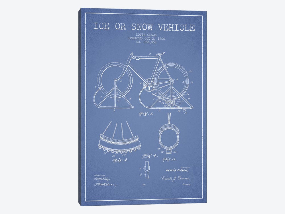 Louis Olson Ice Or Snow Vehicle Patent Sketch (Light Blue) by Aged Pixel 1-piece Canvas Artwork