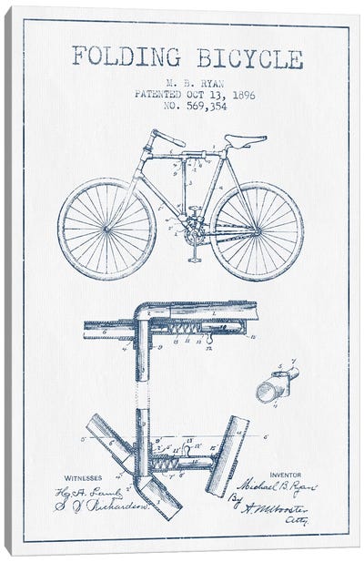 M.B. Ryan Folding Bicycle Patent Sketch (Ink) Canvas Art Print - Bicycle Art