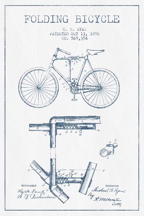 M.B. Ryan Folding Bicycle Patent Sketch (Ink)