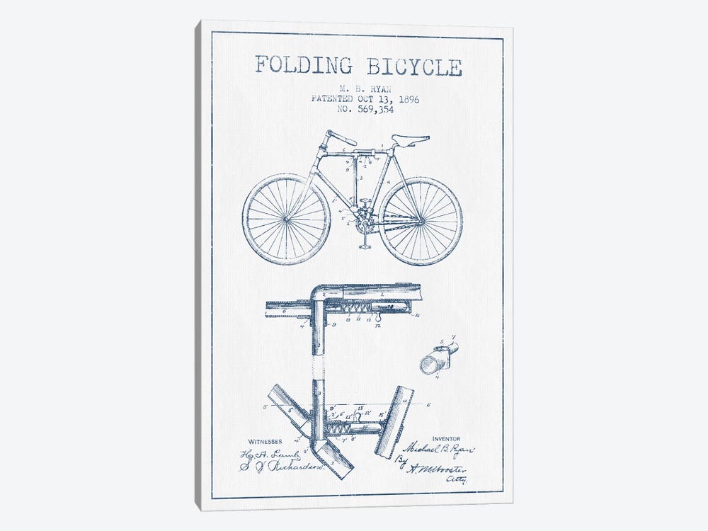 M.B. Ryan Folding Bicycle Patent Sketch (Ink) by Aged Pixel 1-piece Canvas Art
