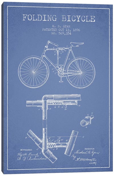 M.B. Ryan Folding Bicycle Patent Sketch (Light Blue) Canvas Art Print - Bicycle Art
