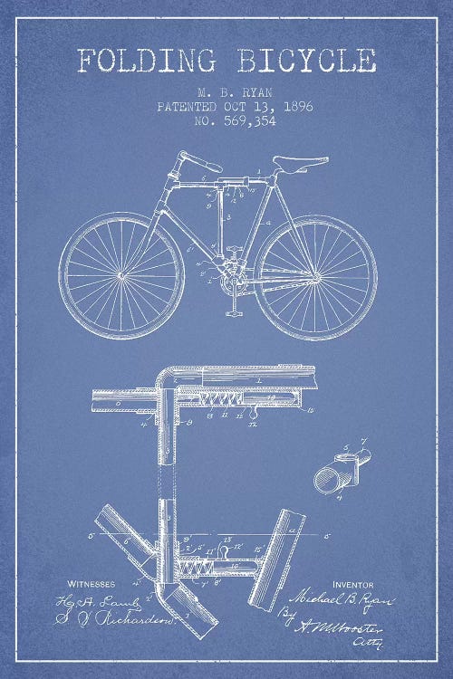 M.B. Ryan Folding Bicycle Patent Sketch (Light Blue) by Aged Pixel wall art