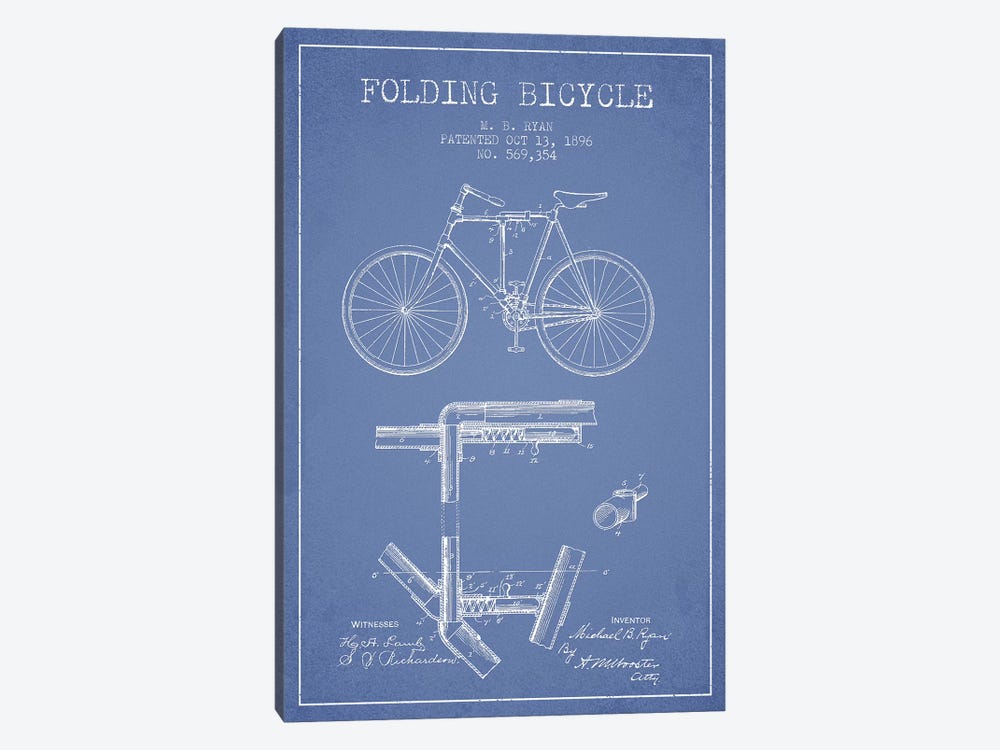M.B. Ryan Folding Bicycle Patent Sketch (Light Blue) by Aged Pixel 1-piece Canvas Print