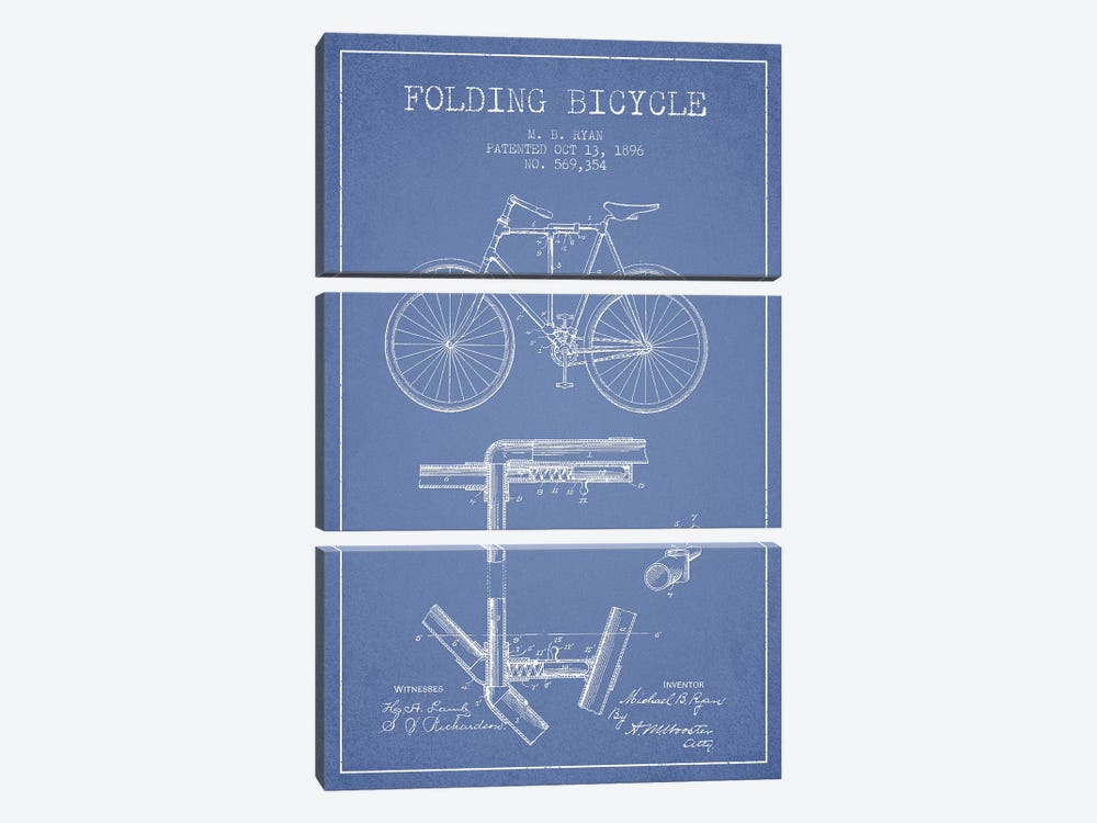 M.B. Ryan Folding Bicycle Patent Sketch (Light Blue) by Aged Pixel 3-piece Art Print