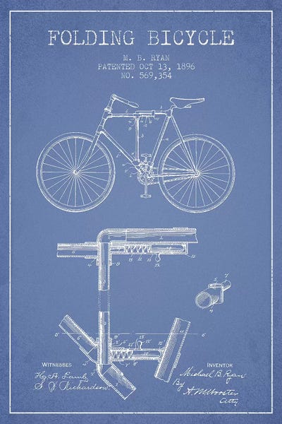 M.B. Ryan Folding Bicycle Patent Sketch (Light Blue)