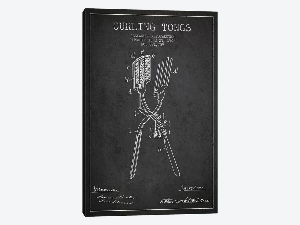 Curling Tongs Charcoal Patent Blueprint by Aged Pixel 1-piece Canvas Art