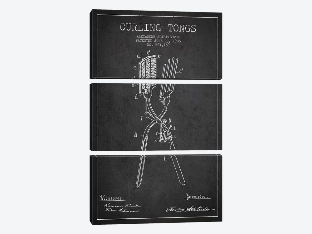 Curling Tongs Charcoal Patent Blueprint by Aged Pixel 3-piece Canvas Wall Art