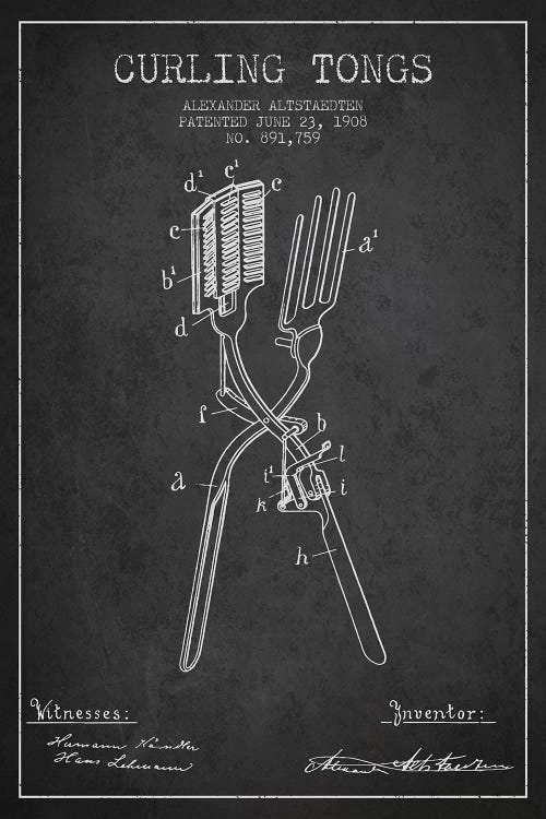 Curling Tongs Charcoal Patent Blueprint
