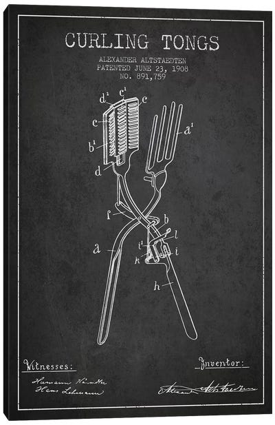 Curling Tongs Charcoal Patent Blueprint Canvas Art Print - Aged Pixel: Beauty & Personal Care