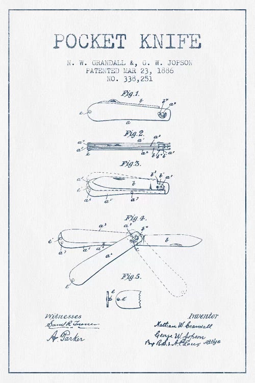 N.W. Grandall & G.W. Jopson Pocket Knife Patent Sketch (Ink)