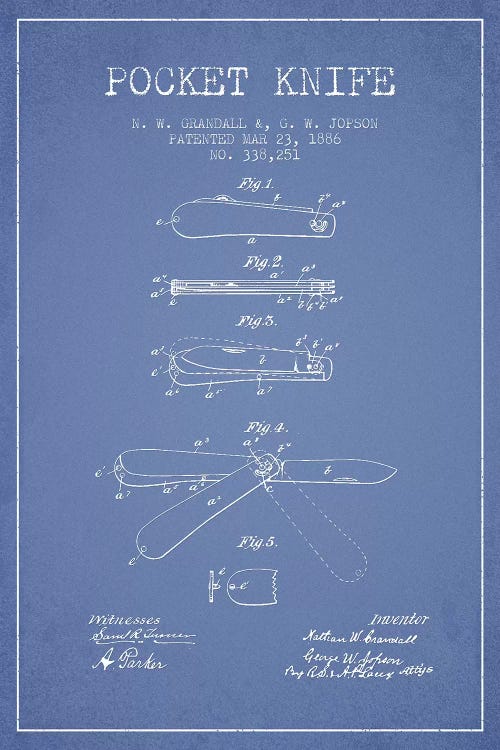 N.W. Grandall & G.W. Jopson Pocket Knife Patent Sketch (Light Blue)