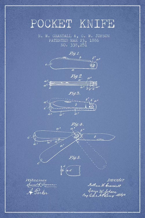 N.W. Grandall & G.W. Jopson Pocket Knife Patent Sketch (Light Blue) by Aged Pixel wall art