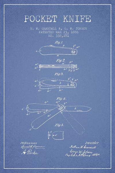 N.W. Grandall & G.W. Jopson Pocket Knife Patent Sketch (Light Blue)