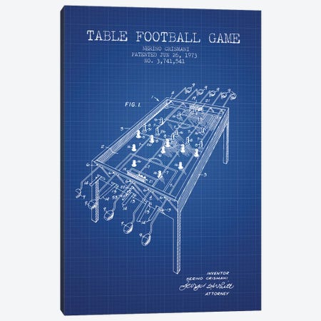 Nerino Crismani Table Football Game Patent Sketch (Blue Grid) Canvas Print #ADP3053} by Aged Pixel Canvas Art