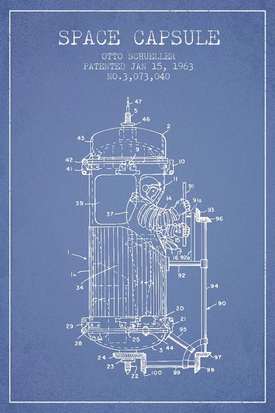 Otto Schueller Space Capsule Patent Sketch (Light Blue) by Aged Pixel canvas print