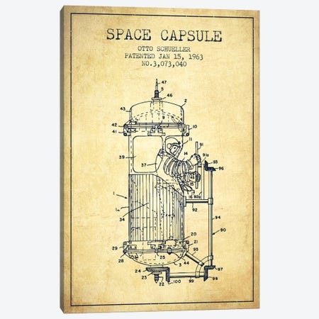 Otto Schueller Space Capsule Patent Sketch (Vintage) Canvas Print #ADP3058} by Aged Pixel Canvas Wall Art