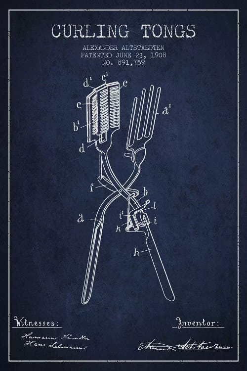 Curling Tongs 2 Navy Blue Patent Blueprint by Aged Pixel wall art