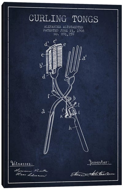 Curling Tongs 2 Navy Blue Patent Blueprint Canvas Art Print - Aged Pixel: Beauty & Personal Care