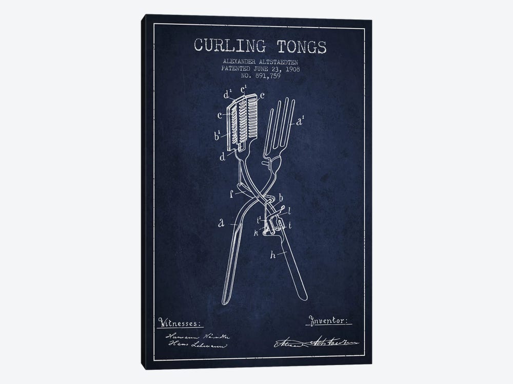 Curling Tongs 2 Navy Blue Patent Blueprint by Aged Pixel 1-piece Canvas Art