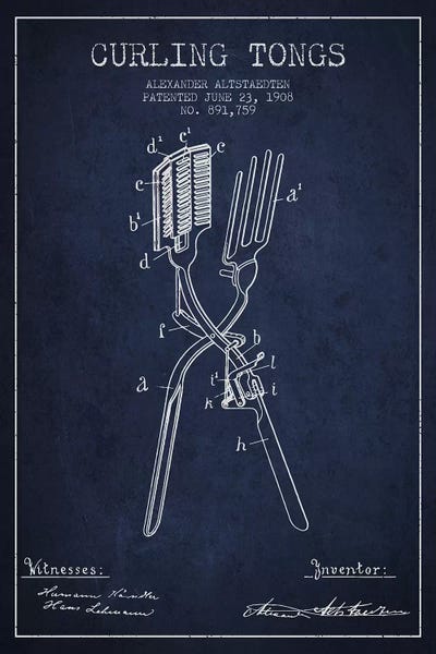 Beauty & Personal Care Blueprints: Curling Tongs 2 Navy Blue Patent Blueprint by Aged Pixel