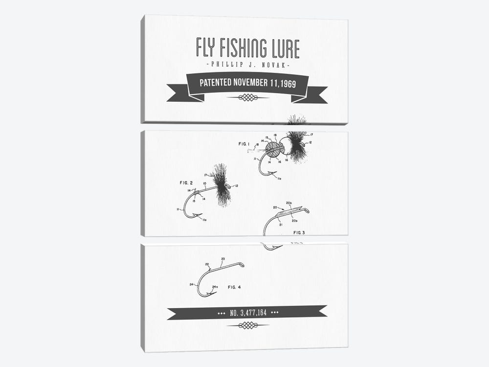 P.J. Novak Fly Fishing Lure Patent Sketch Retro (Charcoal) by Aged Pixel 3-piece Art Print