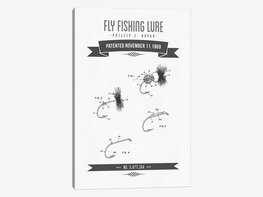 P.J. Novak Fly Fishing Lure Patent Sketch Retro (Charcoal) by Aged Pixel 1-piece Canvas Print