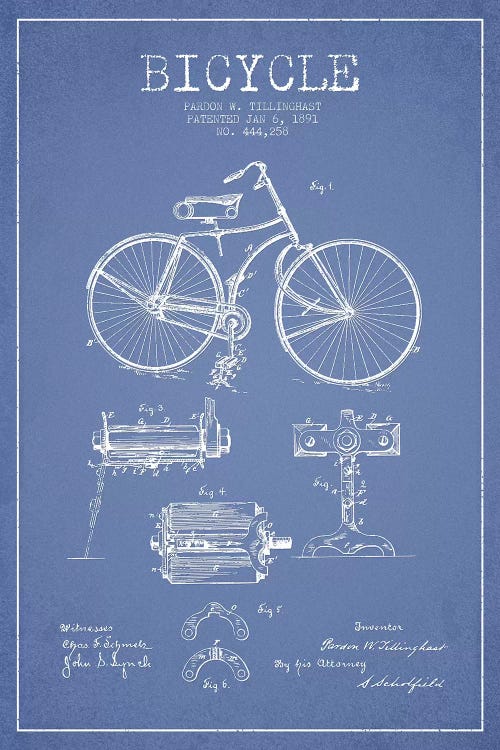 Pardon W. Tillinghast Bicycle Patent Sketch (Light Blue)