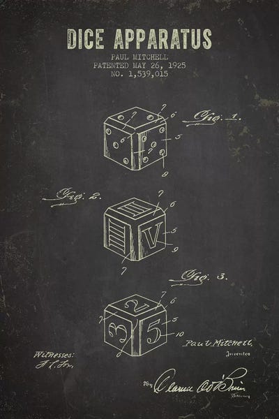 Toy & Game Blueprints: Paul Mitchell Dice Apparatus Patent Sketch (Charcoal) by Aged Pixel